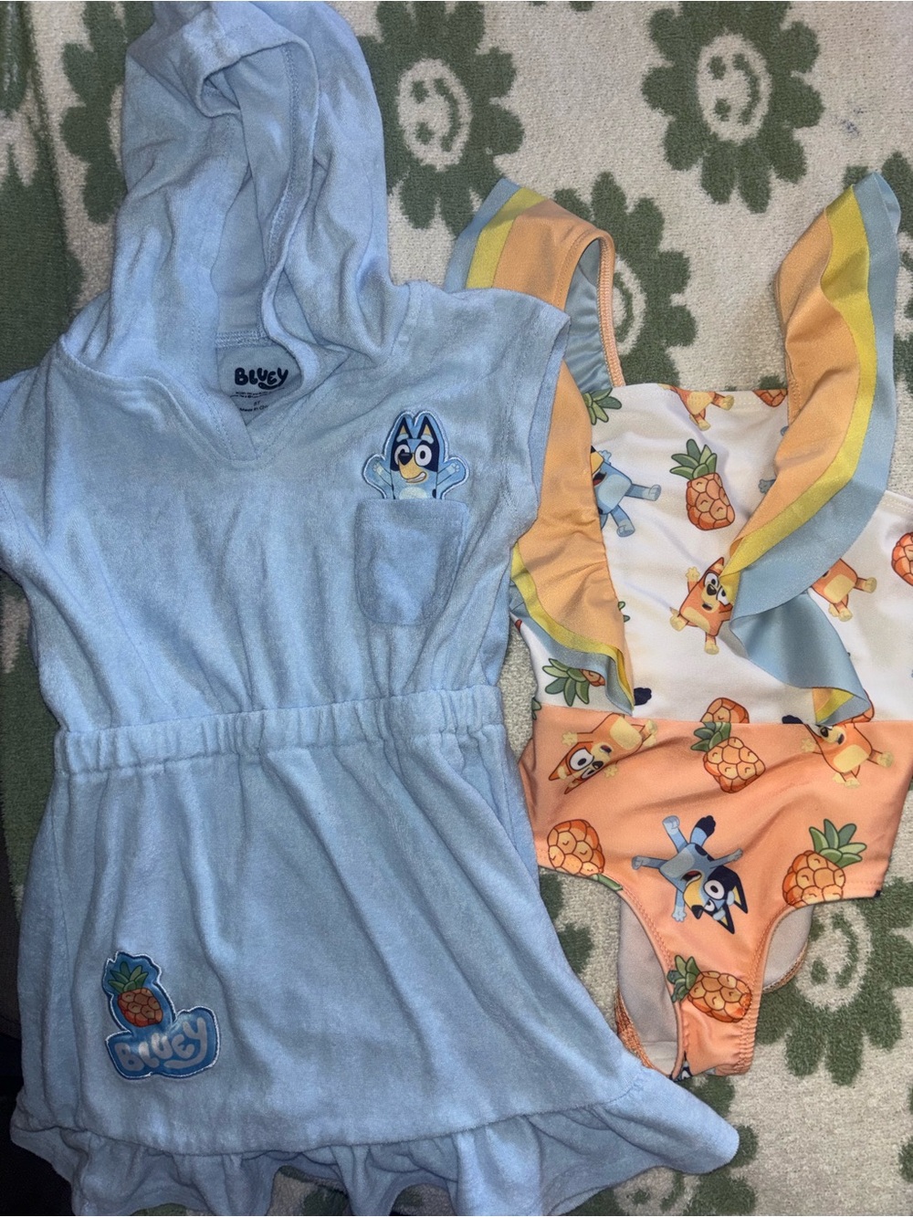 Bitty Kids' Blue Hooded Swim Cover-Up and Pineapple Print One-Piece